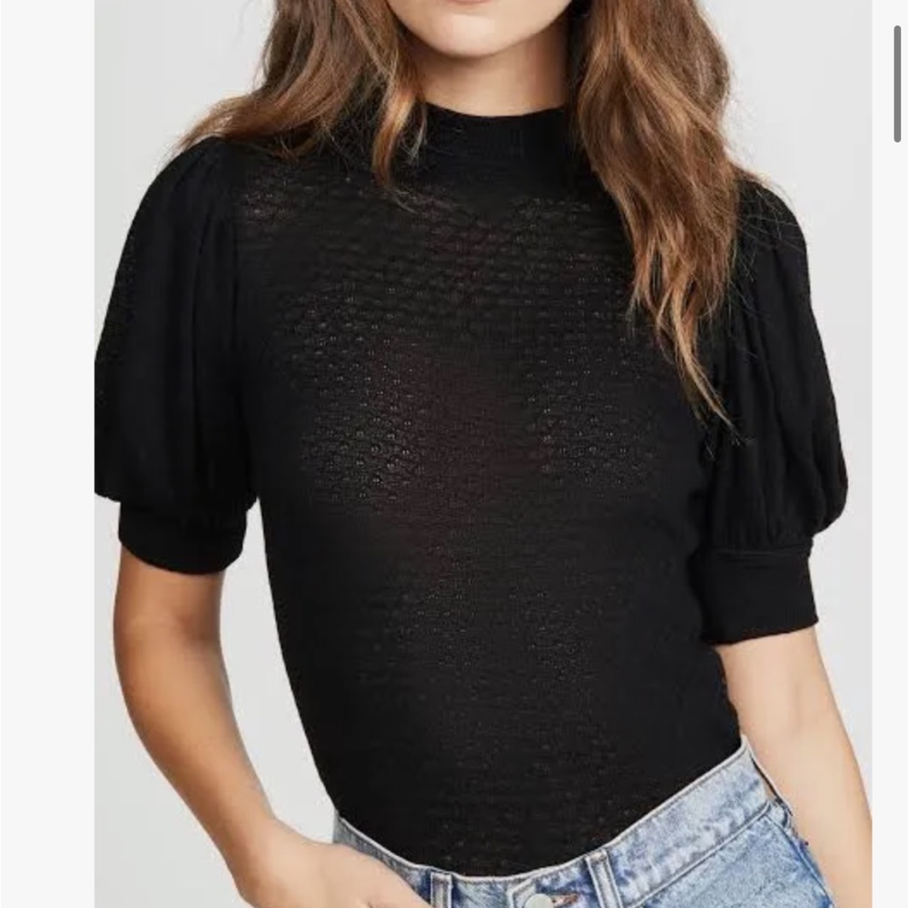 NWT- Free People Black Short Sleeve Mock Neck Sweater Top- Size Medium